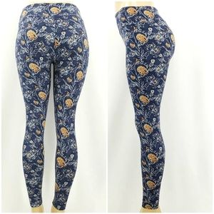 New LULAROE Navy and Tan Floral Leggings One Size